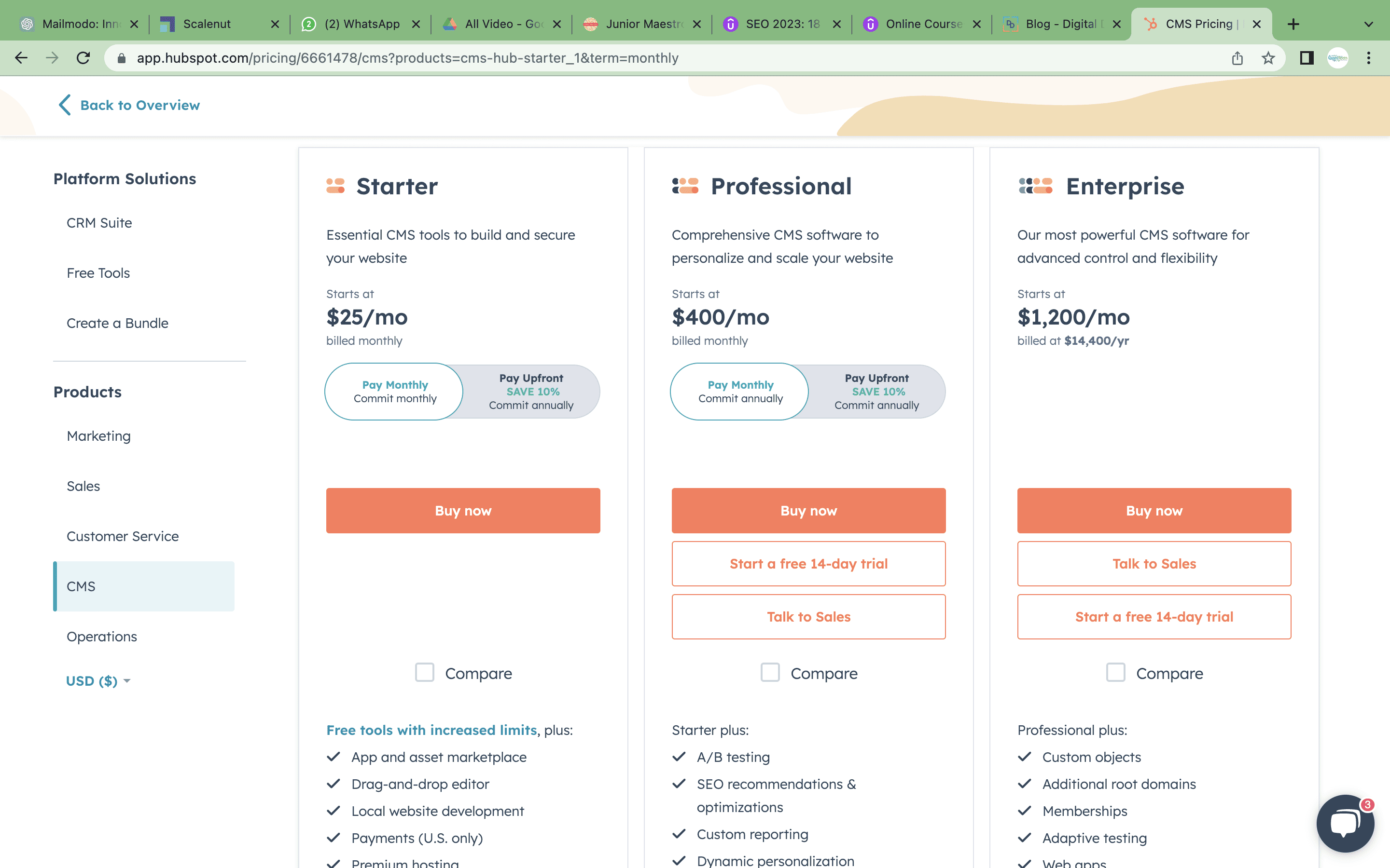 Hubspot CMS pricing